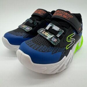 Skechers Flex-Glow Bolt Kids Light Up Sneakers Black Blue Lime Size 8